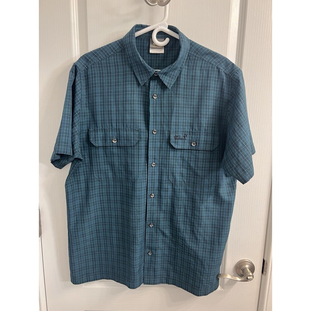 Jack Wolfskin Q.M.C. Men's Shirt Medium Green Black Plaid Lightweight